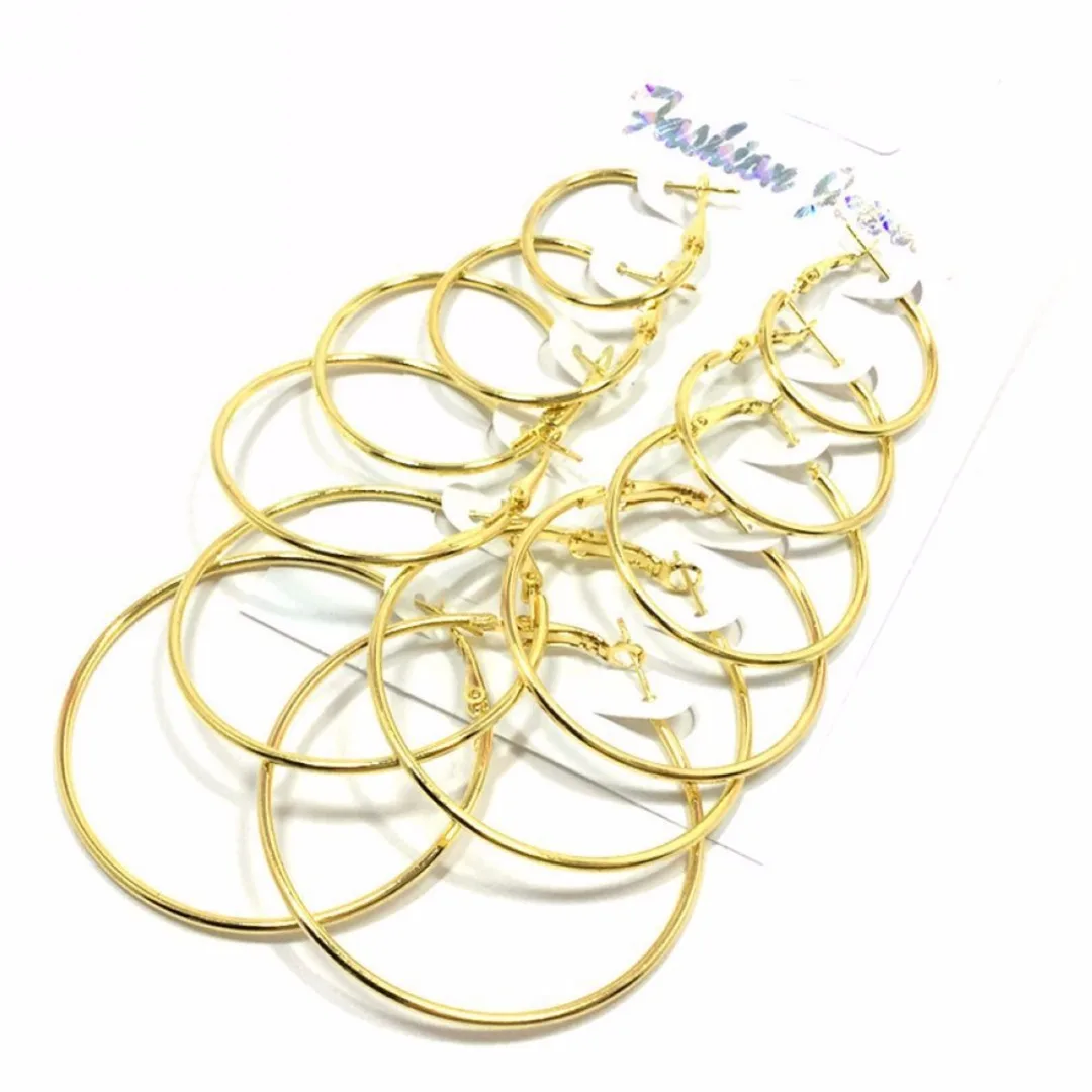 Big Round Circle Earring 6Pairs/set Elegant Women Hoop Earrings boucle d'oreille Bijoux Femme Jewelry Shellhard