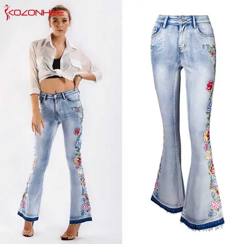 Расклешенные джинсы с вышивкой, женские эластичные расклешенные джинсы для девочек, тянущиеся штаны женские джинсы большого размера#07
