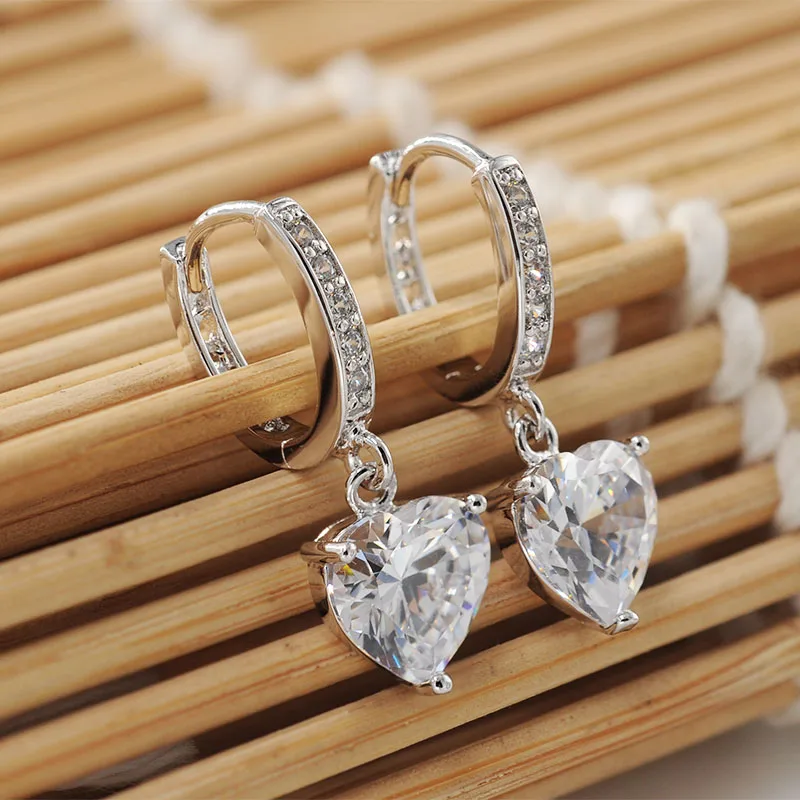 MxGxFam Сердце CZ Шарм серьги-кольца для женщин модные украшения AAA+ кубический циркон белого золота цвет