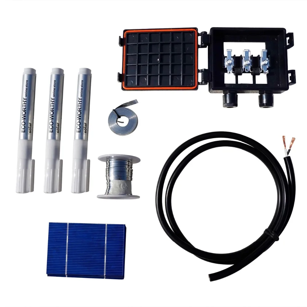 

ECO-WORTHY 108PCS 78x52mm Solar Cell Cells 0.68Wp Tab Bus Wire,Flux Pen,J-Box,Cable DIY Solar Panel