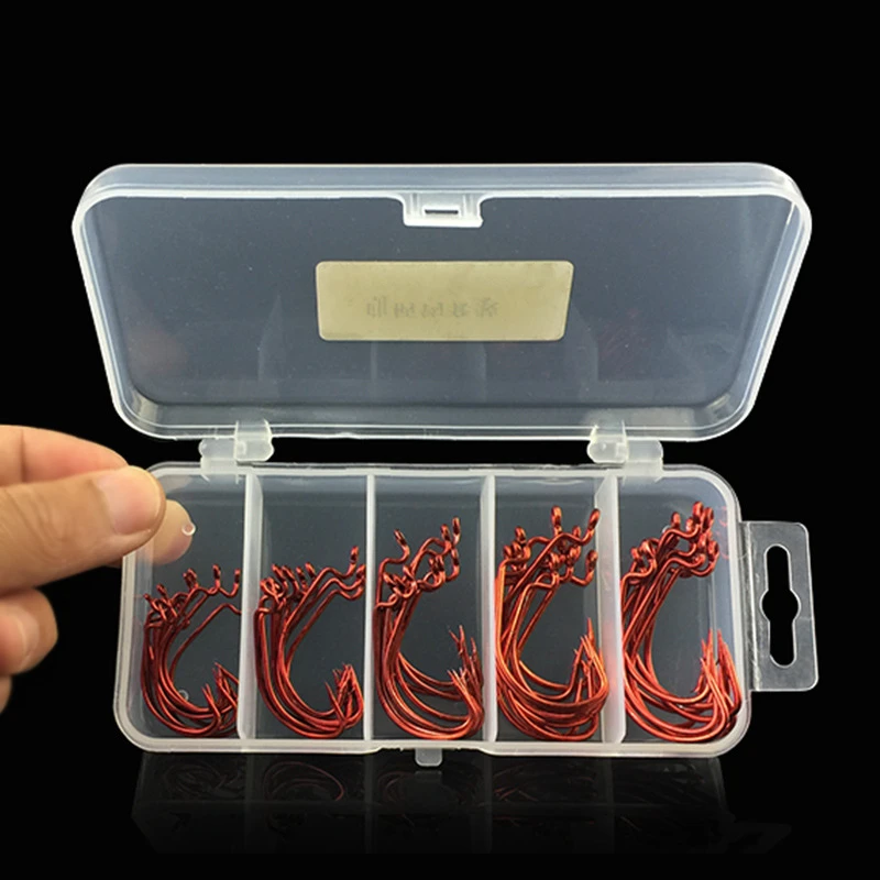 

50pcs High Carbon Steel Fishing Hooks Red Grey Crank Hook Soft Bait Lure Texas Rig Fishhooks Size 1# 2# 1/0# 2/0# 3/0#