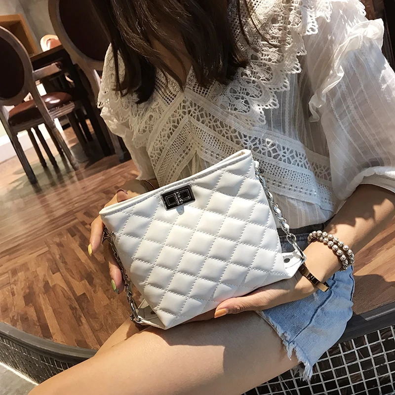 

ELUNICO 2018 Winter Female Plaid Chain Shoulder Bags Handbags Women Famous Brands Leather Bucket Small Messenger Bag Sac A Main