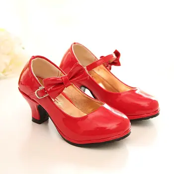 

2019 fashion PU leather shoes girls dance shoes high heels princess middle-aged party single casual shoes size 26-35