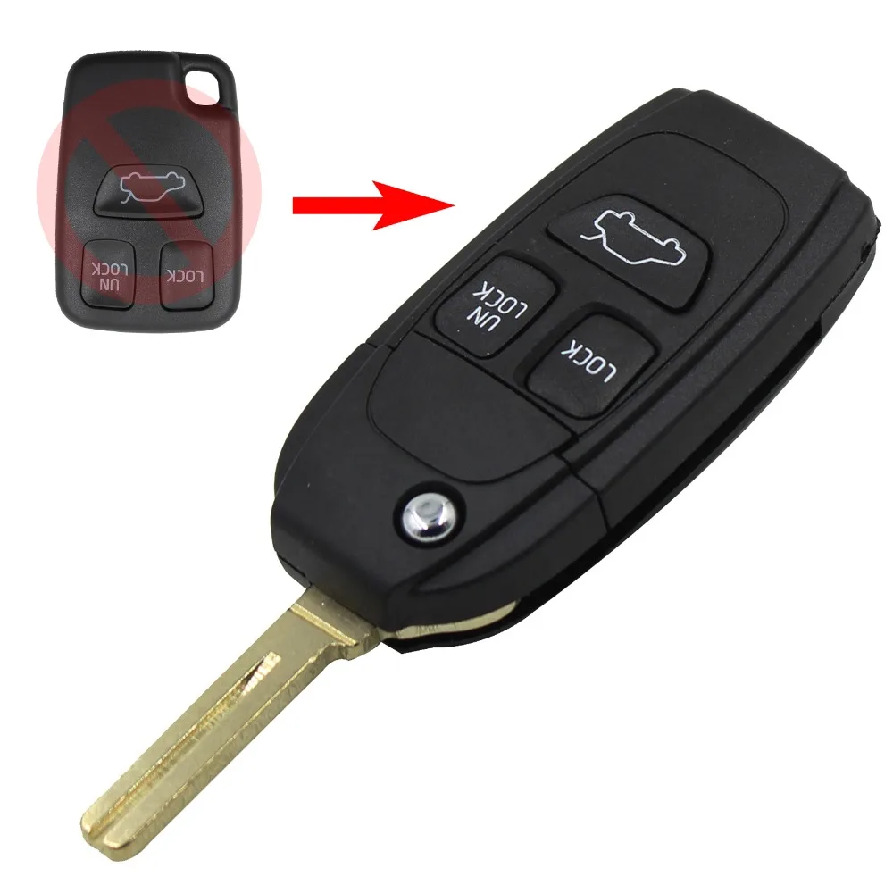 New Folding Key Fob Case 3 Button Flip Remote For Volvo S40 V40 S70 C70