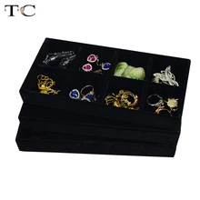 Черная бархатная коробка комплект секционный поднос слот поддон для колец купольный поднос держатель 3 шт./партия