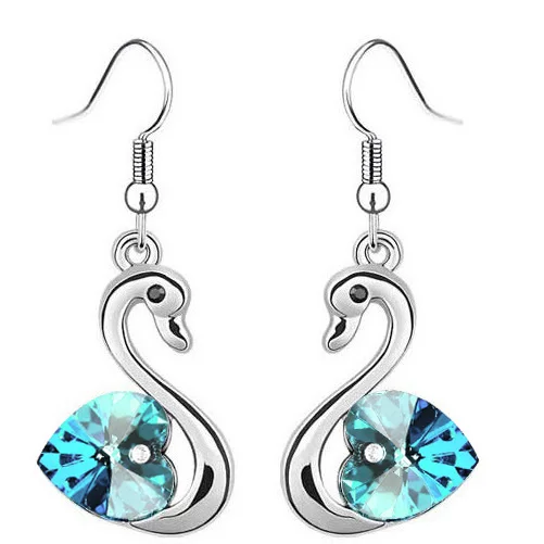 

Lovely gift free shipping charm women swan design party top quality silver color austrian crystal heart pendant fashion jewelry