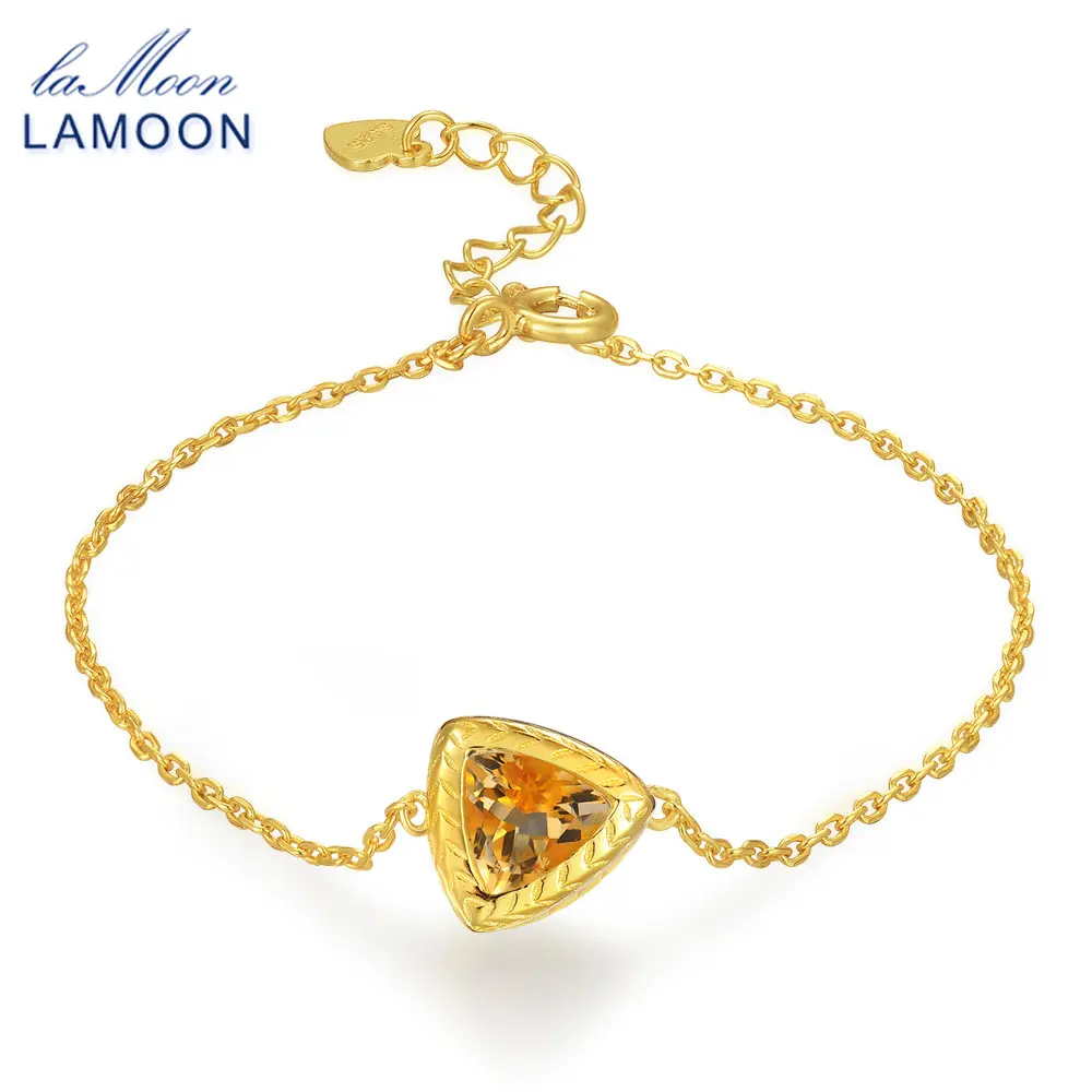 

LAMOON Amber Bracelet 7mm 1.3ct Triangle 100% Natural Citrine 925 Sterling Silver Jewelry Yellow Fashion Chain Charm Bracelets