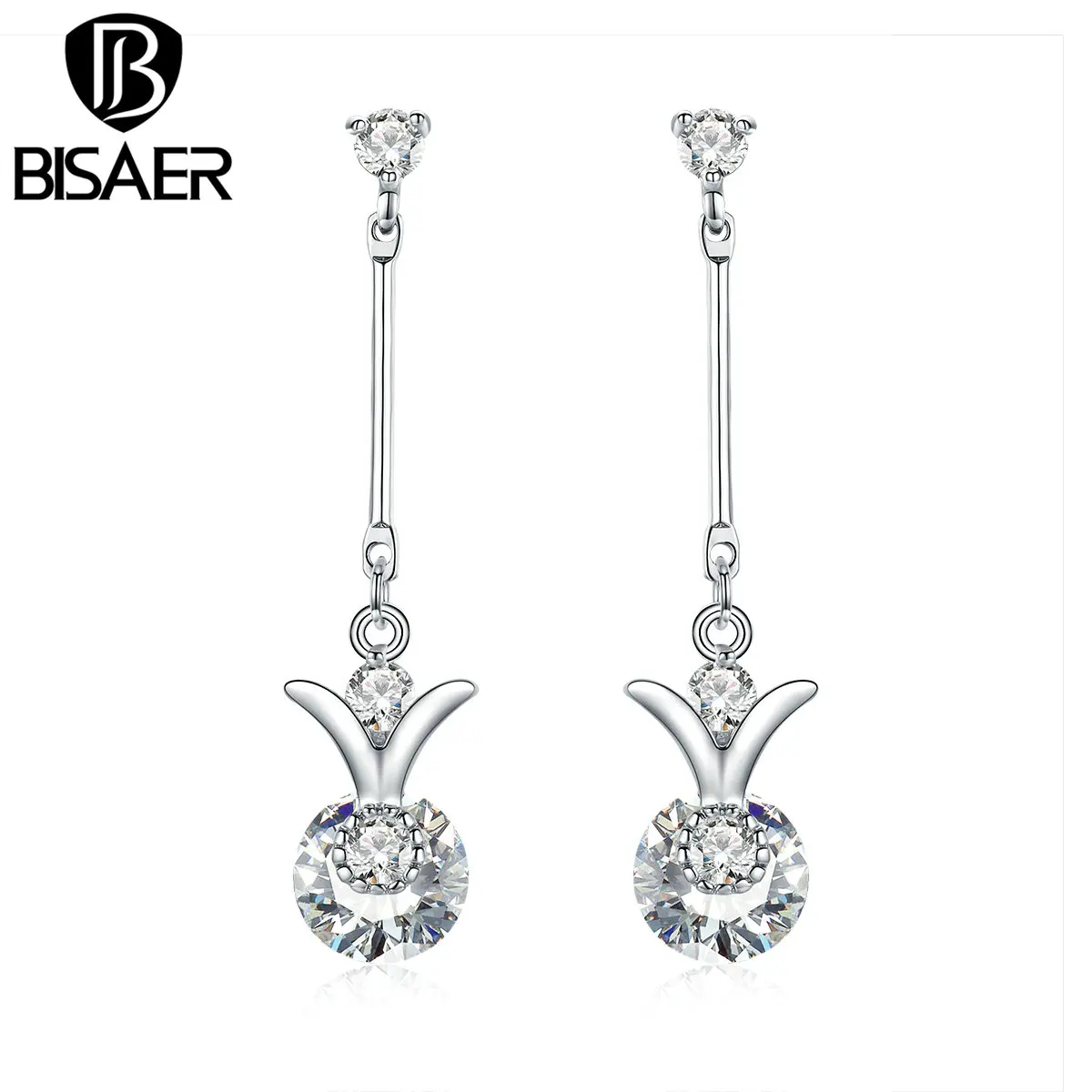 

BISAER Fashion V Shape Tiny Fruit Pineapple Long Drop Earrings for Women Wedding Jewelry Female Gift Cadeau Bijoux HNE163