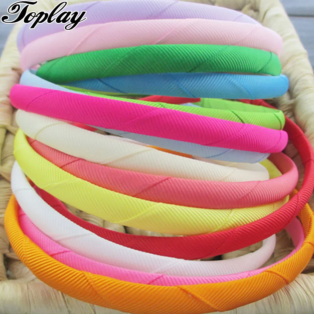 Toplay 40pcs/lot 10MM Grosgrain Headbands Satin Ribbon Covered Plastic