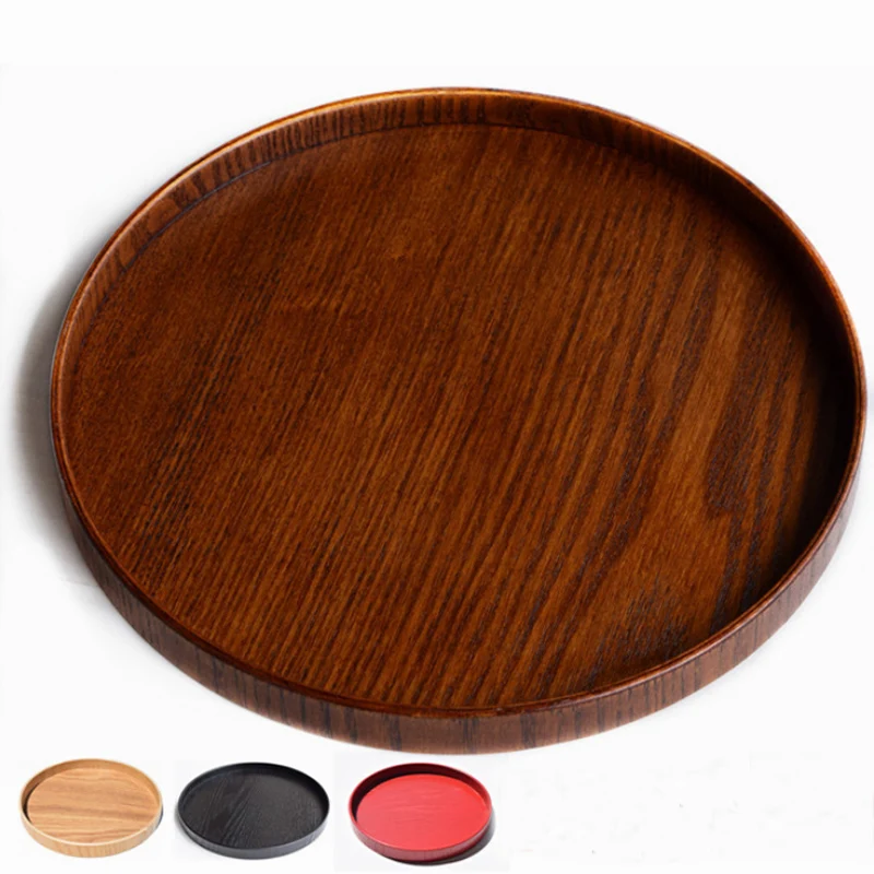 Traditional Chinese Round Plate Wood Solid Food Tray Japanese Tea Tray