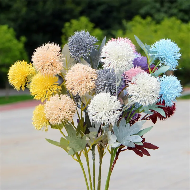 10Pcs Fake Short Stem Onion Ball 25.59" Length Simulation Plastic Dandelion for Wedding Home Decorative Artificial Flowers