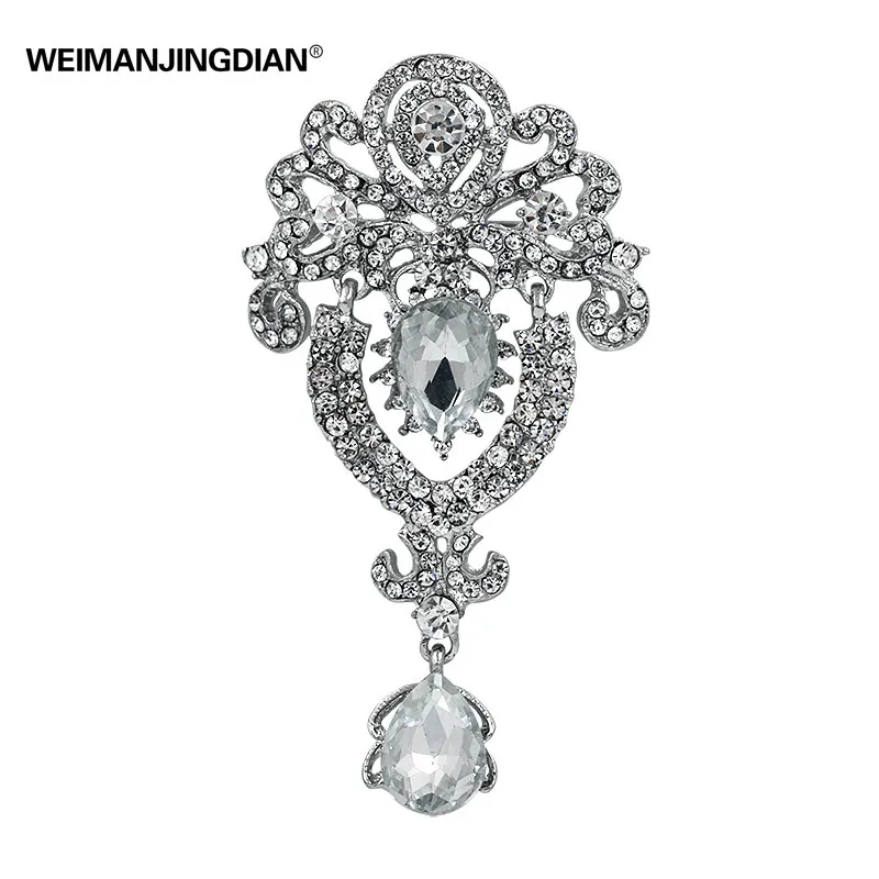 

New Arrival Large Size Clear Crystal Fashion Drop Brooches for Women in Gold or Silver Color Plated