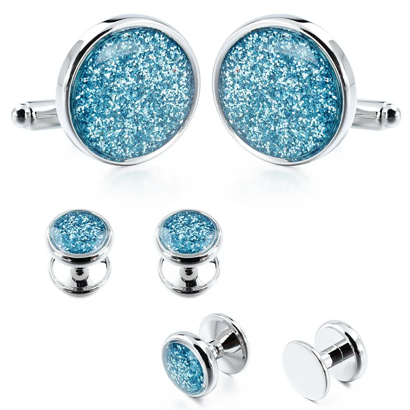 Charming Blue Dust Crystal Tuxedo Cufflinks Studs Fashion Gentleman Shirt Jewelry Come with Box