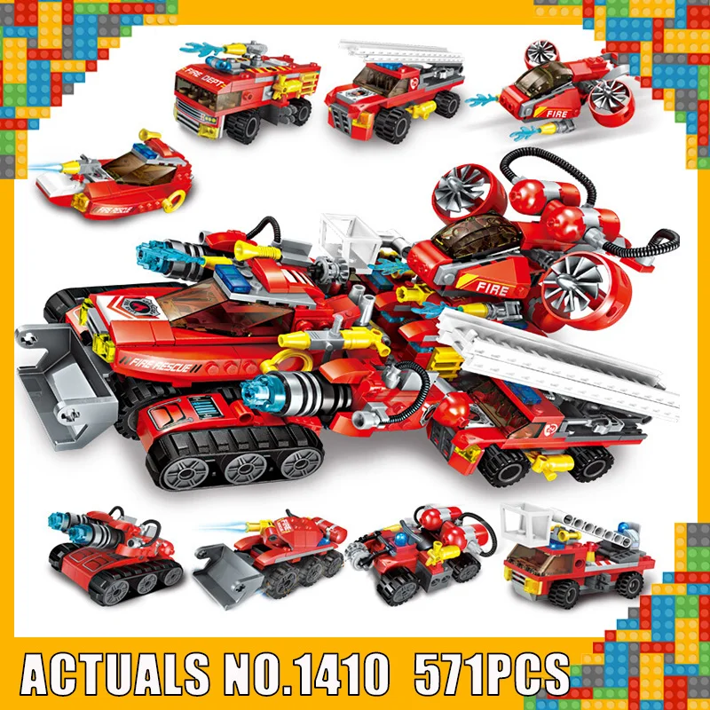 

ENLIGHTEN 1410 571Pcs 8 In 1 City Fire Engineering Military Truck Building Block Toys Compatible With Legoe Gift For Children