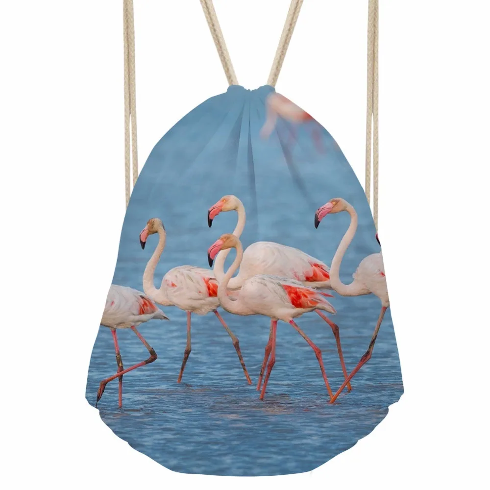 Бесшумный дизайн сумка-шоппер для девочек рюкзак Фламинго 3D напечатанный Harajuku дорожная сумка-тоут для сумки на шнурке женские рюкзаки
