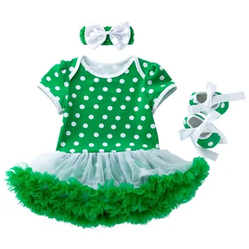 

Casual Girl Princess Clothes Spring 0-24M Cotton Hing Quality St.patrick Clothing 3Pcs Headband+Dress+Shoes Girls Clothing Suit