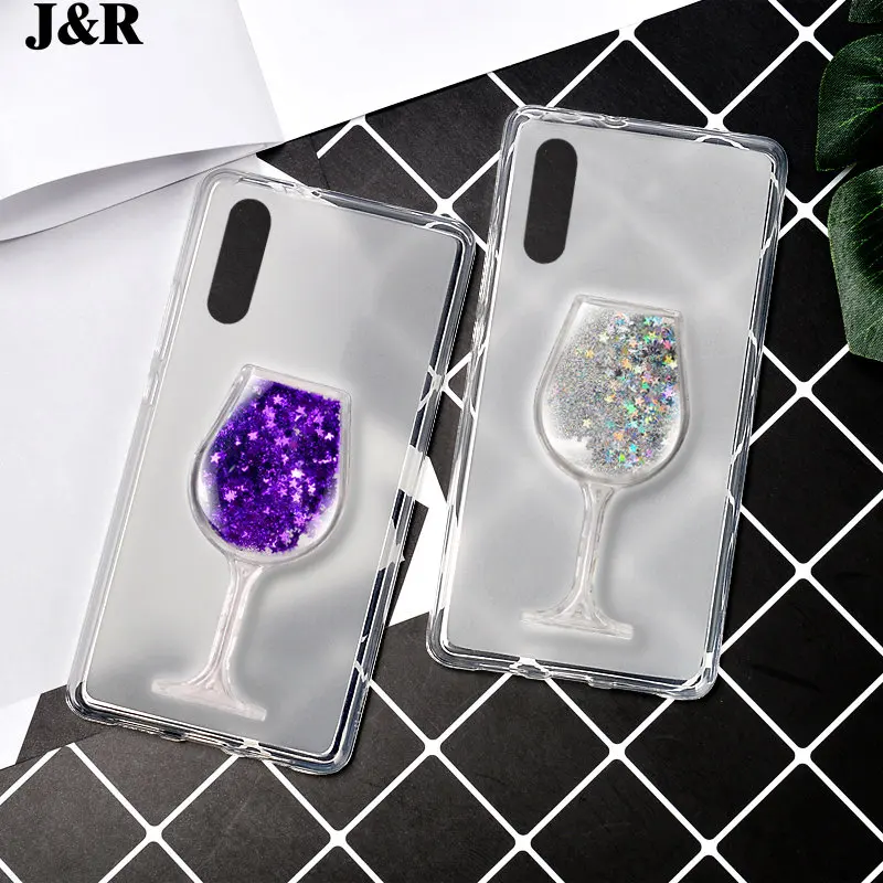 Case For Huawei P20 lite Nova 3e Liquid Quicksand Silicone Cover For Huawei P 20 P20 Pro Glitter Wine Glass Transparent Soft TPU