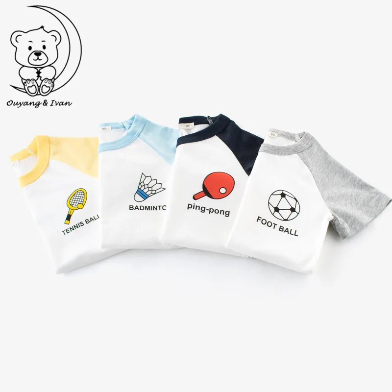 Boy Sport T-shirt Football Pattern Children's Korean Style Children Clothing Summer 100%cotton Short-sleeved Tees | Детская одежда