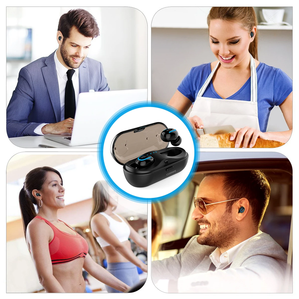 CORNMI Ture беспроводные наушники 5.0BT Наушники Mini In-наушники HiFi стерео наушники встроенные микрофонные гарнитуры с зарядным чехлом