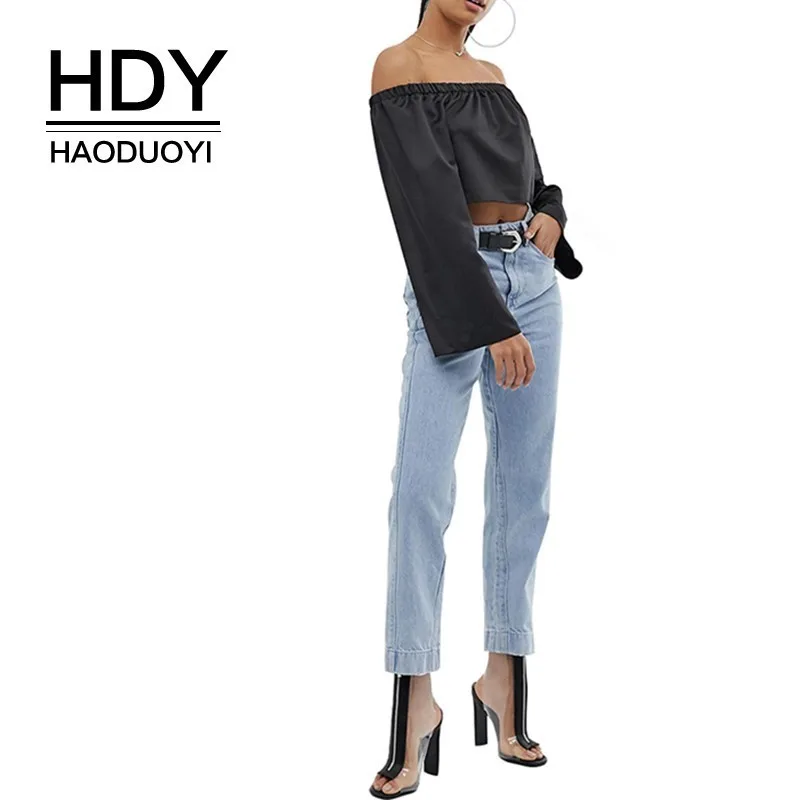 

HDY Haoduoyi Ins Wind Simple Solid Color Elastic Band One Shoulder Coat Easy To Wear Lumbar Short Paragraph Long-sleeved Shirt