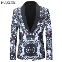 Мужской блейзер с цветочным принтом в китайском стиле, модный мужской пиджак на одной пуговице, пиджак для свадебной вечеринки, мужской пиджак XXXL
