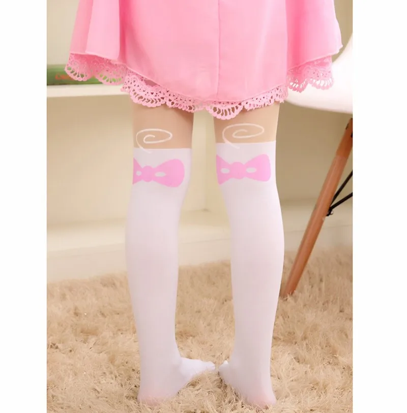 Summer Children's Baby Kids Girls Thin Tights Pantyhose Knee Fake Tattoo Velvet Stocking white Cartoon Cat Fox Girl Tights kids pantyhose ballet tights toddler tights kids leggings