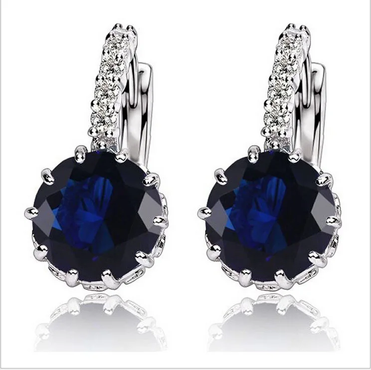 QCOOLJLY модные серьги из сплава серебра 9 цветов с геометрическими кристаллами, простые ювелирные изделия, Круглые серьги с фианитами для женщин - Окраска металла: Dark Blue