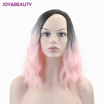 

JOY&BEAUTY Black Pink Dyed Gradient Short Curly Hair 16 Inch Short Hair Fake High Temperature Fiber Synthetic Hair Female Wig