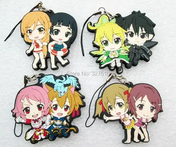 

4pc/set Anime Sword Art Online II Kirigaya Kazuto,Asuna,shirika,Kirigaya Suguha Figure Phone Strap/Keychain Pendant Genuine Toys