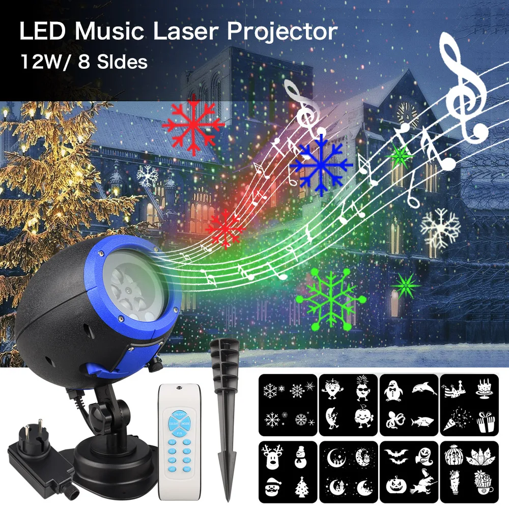 Светодиодный лазерный проектор с динамиком, лампа для газона с пультом дистанционного управления, музыкальный плеер, лазерный светильник IP65, водонепроницаемый уличный Рождественский сценический светильник CA88