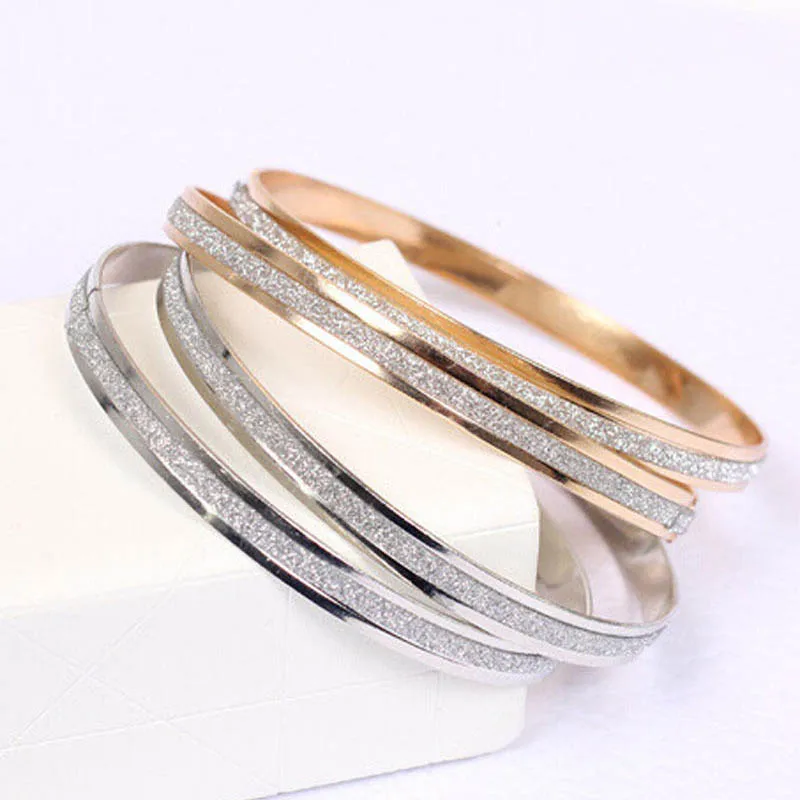 1pc Luxury Gold Silver Scrub Stainless Steel Cuff Bangle Bracelet Jewelry