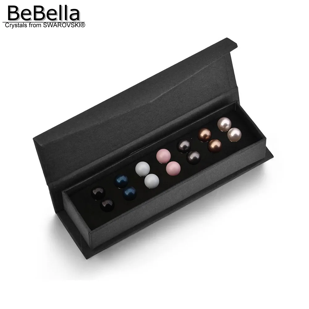 

BeBella 0.8cm crystal core pearl stud earrings set with box in 7 colors made with crystals from Swarovski for women gift 2018
