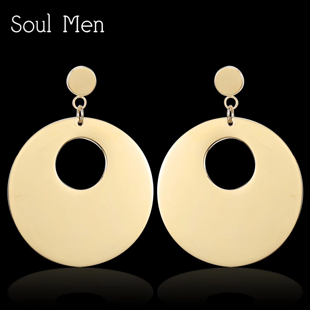

Soul Men Double Circle Drop Earrings Big Stainless Steel Dangle Hollow Titanium Healthy Pierce Gold Silver Earrings Dangling