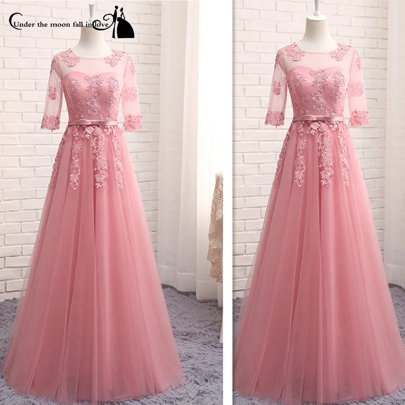 2017 Elegant Appliques Half Sleeves Long A Line Floor Length Party Dresses Cheap Evening Gown Robe De Soiree | Свадьбы и торжества
