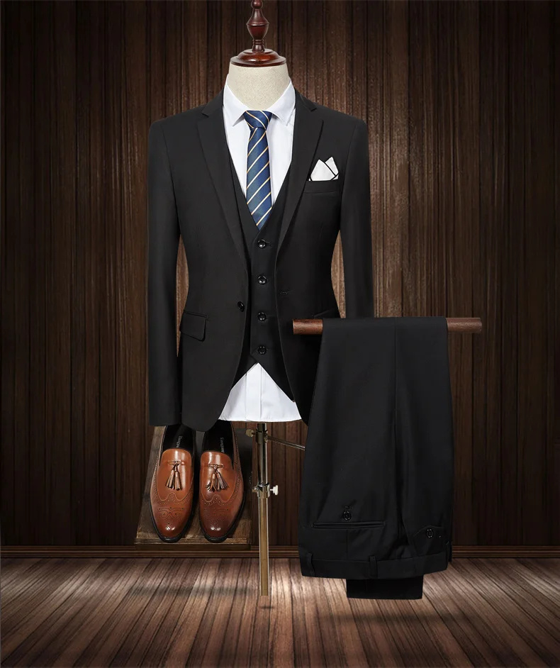 Мужской костюм, комплект из 3 предметов (куртка + жилет + брюки), высококачественный деловой Повседневный однотонный тонкий пиджак, модные