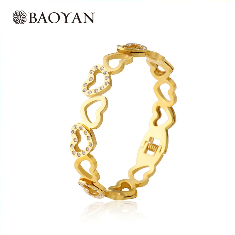 

Fashion Jewelry Gold Color Stainless Steel Bangle For Women New Year Gift Unique Design Heart Women Bangle Bracelet -A5