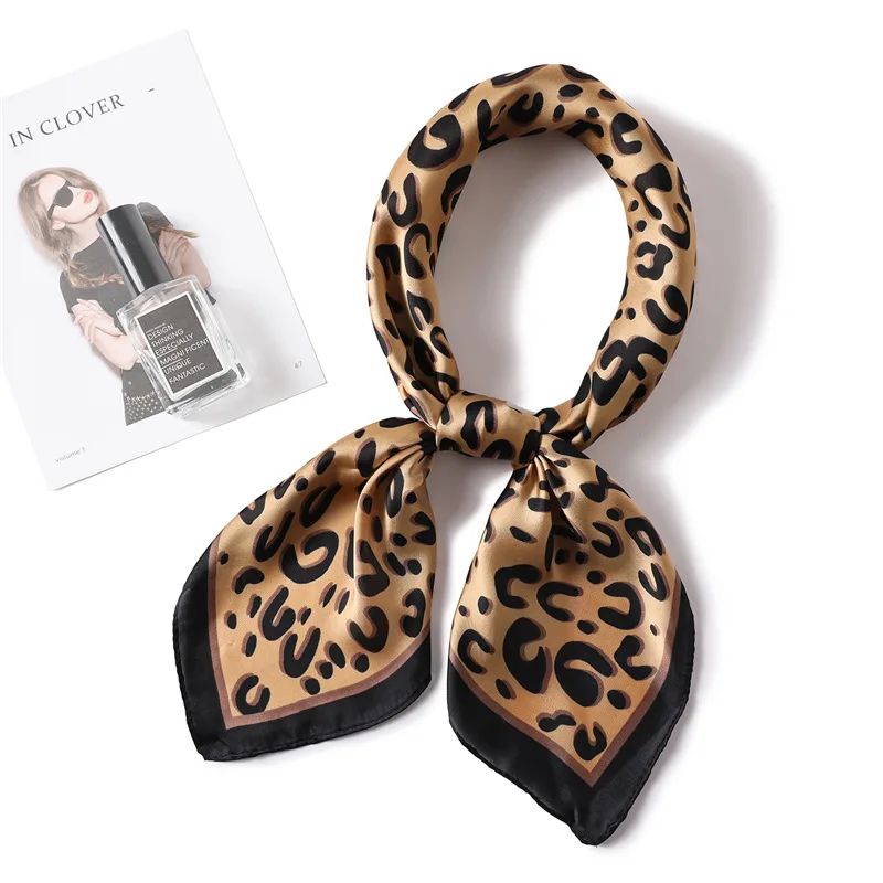LaMaxPa 2018 Women New Fashion Square Silk Scarf Leopard Print Pattern High Soft Satin Scarf Elegant Hair Tie Band Neckerchief