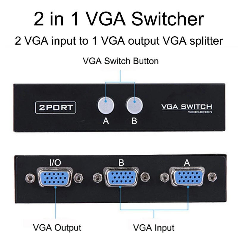 EGRINCY 2 في 1 VGA الجلاد 1080 P 2 ميناء VGA في إلى 1 VGA خارج موزع فصل قذيفة معدنية ل العارض الكمبيوتر الدفتري HDTV مراقب