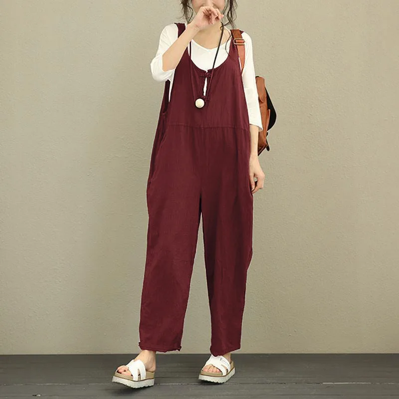 Casual Loose Ankle Pockets Rompers Women Jumpsuits Solid Spaghetti Strap Sleeveless Clothes Boho Summer Overalls Jumpsuits 2018 Jumpsuits and Playsuits