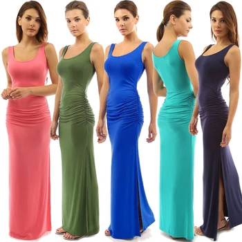 

Sexy Slit Dress Women 2019 Slim Fashion Clubwear Night Wear Bodycon Dresses Long classic dress sleeveless tank dress Robe Femme