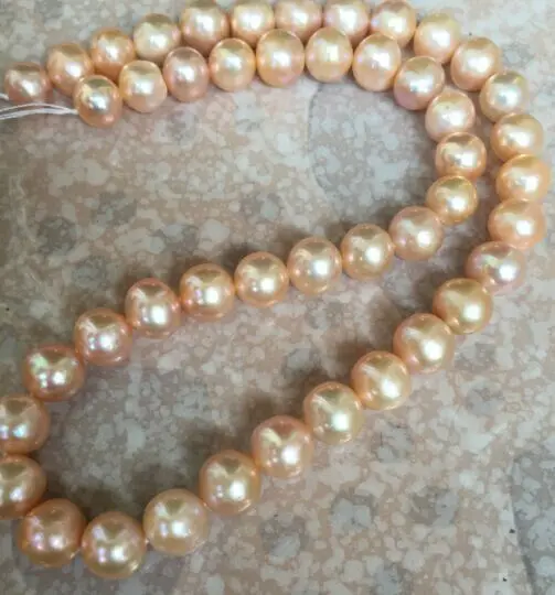 

gorgeous 9-10mm AAA deep gold pink pearl necklace 18inch 14k