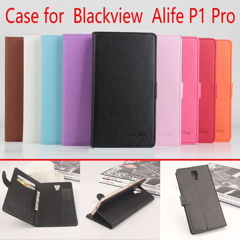 

For Blackview Alife P1 Pro Phone Case Folio Flip Pure Color Lichee Pattern PU Leather Wallet Case Cover Cash/Card Slots