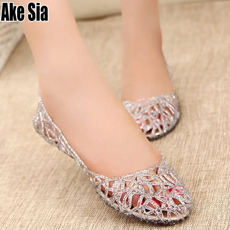 

New Summer Lady Women Fashion Crystal Hollow Out Holey Mujer Peep Toe Flat Platform Lazy Loafers Casual Sandals Jelly Shoes A797