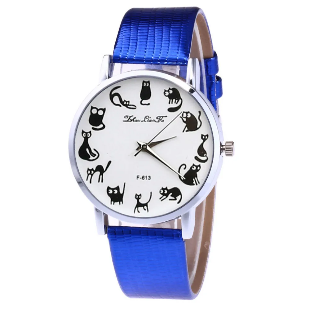 Zhoulianfa кошка принт циферблат дизайн женские часы кожаный ремень темперамент дамы Девушка Лидирующий бренд Аналоговые кварцевые наручные часы Reloj# W