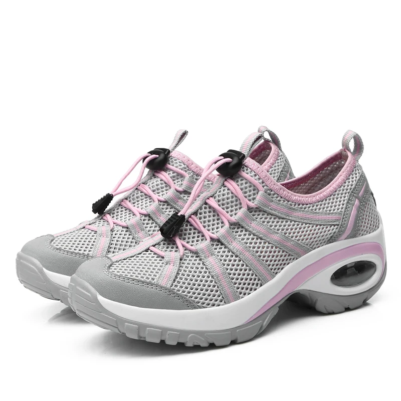 Новые женские уличные удобные сетчатые кроссовки, увеличивающие рост, мягкая амортизирующая прогулочная спортивная обувь - Цвет: Light Gray