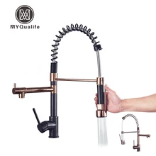 Черный и золотой смеситель для кухни, кран на бортике, двойной Носик, кран для кухонной раковины, краны, хромированная отделка, ручной опрыскиватель, душевая головка