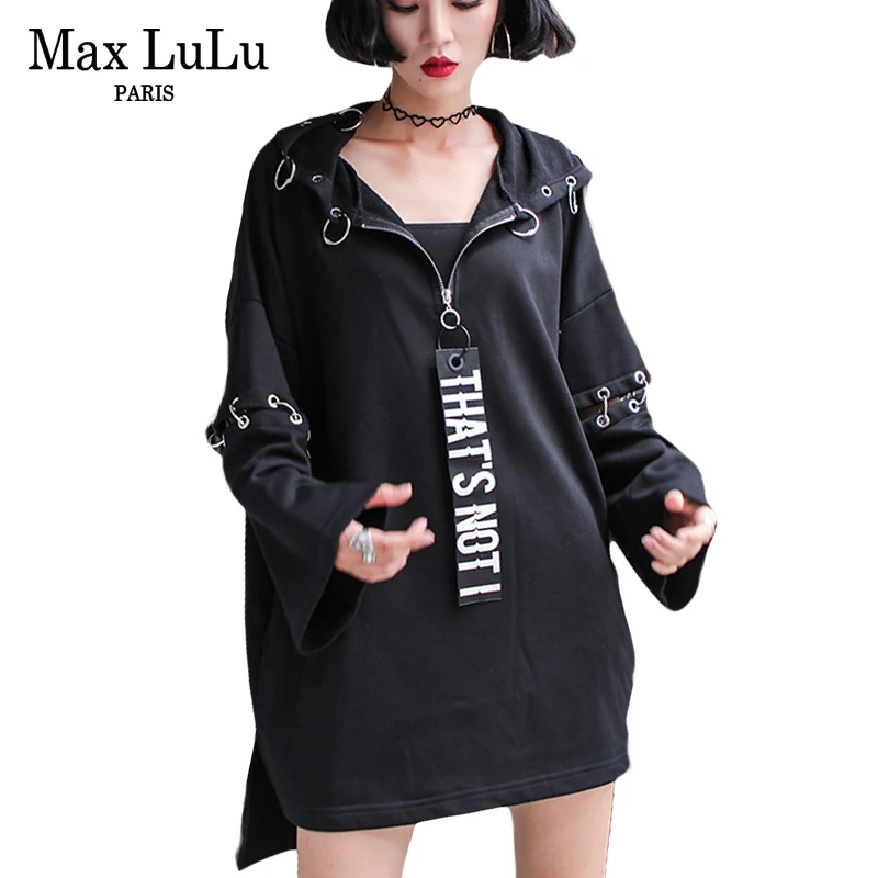 Max LuLu 2018 весенние корейские панк дизайнерские толстовки с капюшоном для девочек