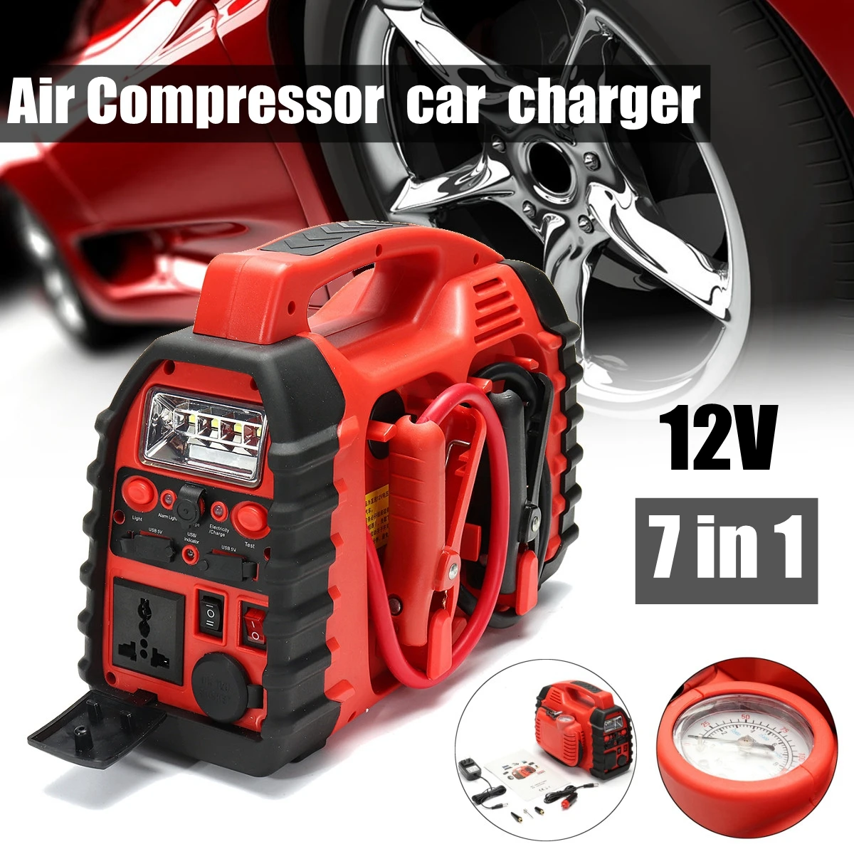 

7 In 1/ 6 In 1 12V Multifunation Air Compressor Air Compressor Car Charger Battery Jump Starter Portable Boost