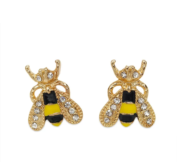 

1 Pair New Cute Rhinestone Bee Studs Earrings wholesale Simple Animal insect Bee Crystal Earrings For Women YY681