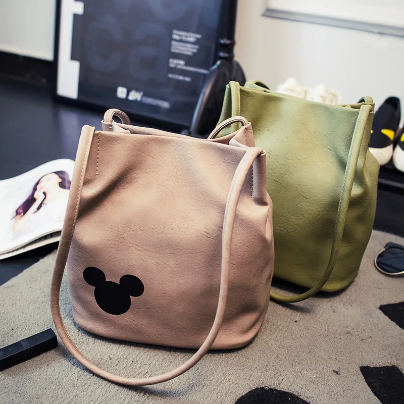 Дисней Микки Маус мультфильм ведро сумка через плечо шоппер Леди Сумочка для женщин шоппинг досуг PU модная сумка